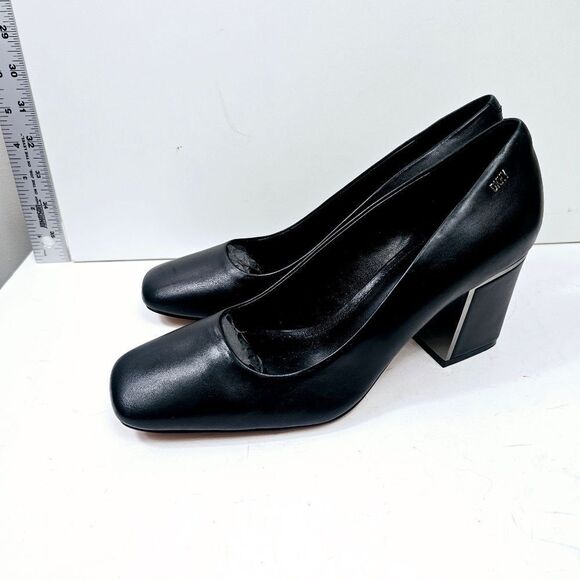 DKNY Celsa Black Leather Square Toe Chunky Block Heel Pump Size 8.5 NIB NWT - Picture 4 of 12